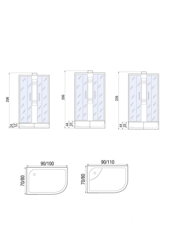 Душевая кабина River NARA Б/К 100/70/24 MT R (10000008784) 100х70 четверть круга без крыши ориентация универсальная