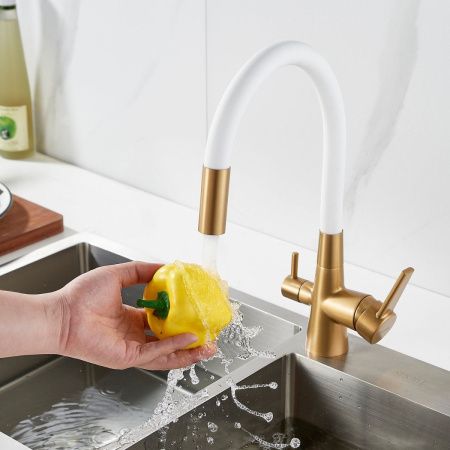 Смеситель для кухни Shevanik S668G на мойку золото/бежевый