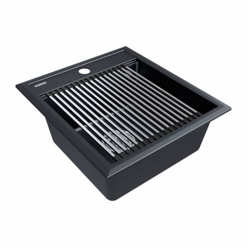 Мойка кухонная Paulmark PM114651-BLM+R375-BS 46х51 черный металлик/брашированная нержавеющая сталь