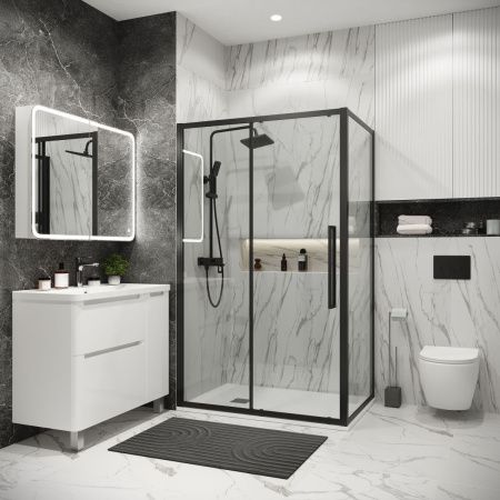 Душевой уголок Grossman Cosmo 120.K33.02.1490.21.00 140х90 стекло прозрачное профиль черный без поддона