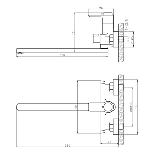 Смеситель для ванны Rossinka RS50 RS50-32 настенный хром - фото 2