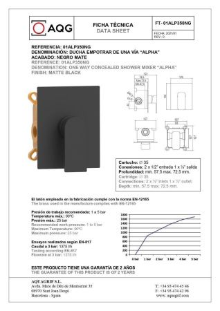 Смеситель для душа AQG Alpha 01ALP350NG встраиваемый в стену черный