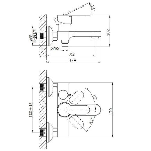 Смеситель для ванны Rush Tenerife TE2835-44 настенный хром - фото 2