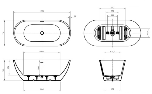 Ванна акриловая BelBagno BB701-1600-730-K 160х73 отдельностоящая овальная - фото 4