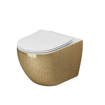 Унитаз подвесной Grossman Color GR-4411GWLS золотой крокодил/белый с сиденьем микролифт безободковый каскадный смыв