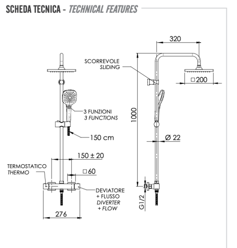 Душевая стойка Remer Absolute ST32X8CPSD25 настенная - фото 2
