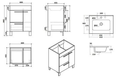 Тумба с раковиной Parly Gill Gill60 60х50 подвесная цвет серый