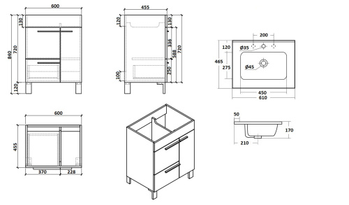 Тумба с раковиной Parly Gill Gill60 60х45,5х84 подвесная - фото 5