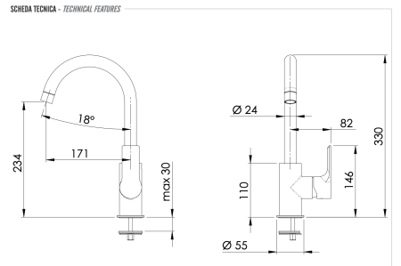 Смеситель для кухни Remer Energy EY72NO на мойку/столешницу черный