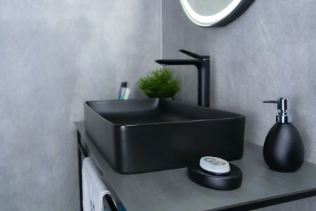 Раковина керамическая Gid Geométrico 53344 60х34 накладная цвет черный матовый без отверстий под смеситель