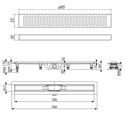 Душевой лоток Timo Eco SP10700-PC10700 в пол - фото 2