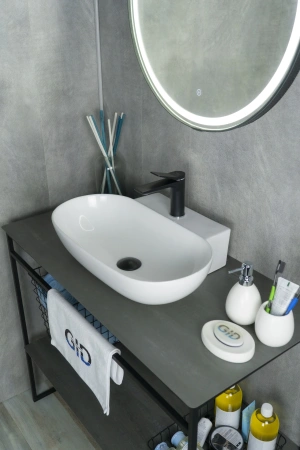 Раковина керамическая Gid Lago 51133 60х40 накладная цвет белый 1 отверстие под смеситель