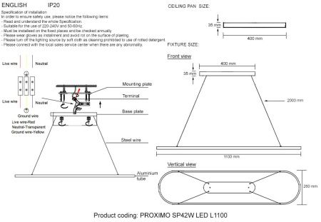 Светильник подвесной Crystal Lux Proximo (Проксимо) PROXIMO SP42W LED L1100 BLACK