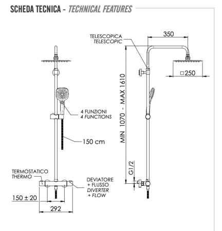 Душевая стойка Remer Elegance EQ32A8CPUFD25G настенная цвет хром с термостатом