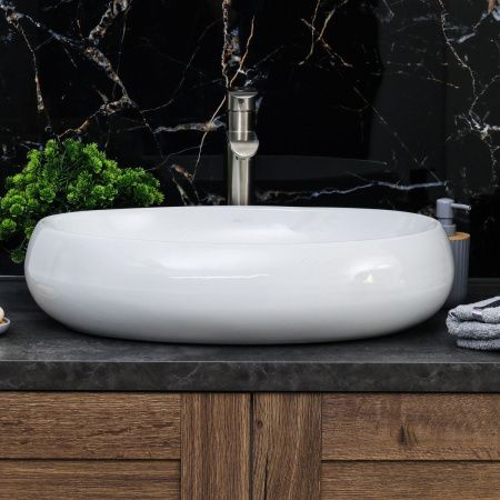 Раковина из сантехнического фарфора Melana 320315-805 60х40 накладная цвет белый без отверстий под смеситель