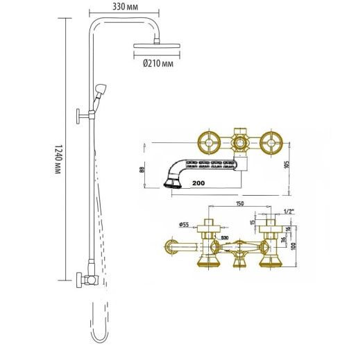 Душевая стойка Bronze de Luxe 10121PR настенная цвет бронза - фото 3
