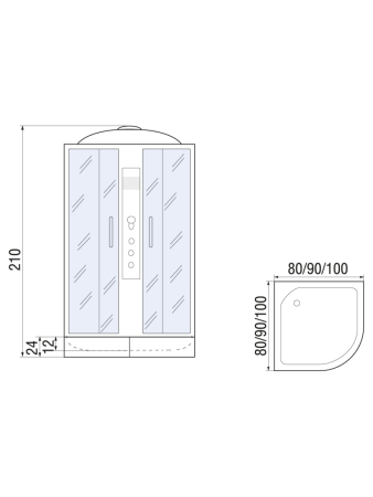 Душевая кабина River DUNAY 10000003136 80х80 четверть круга с крышей ориентация универсальная