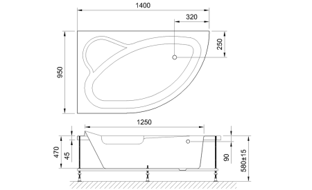 Ванна акриловая Royal Bath ALPINE RB819103L 140х95 пристенная асимметричная без каркаса