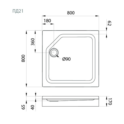 Душевой поддон Тритон Щ0000038719 80х80 акрил белый с каркасом - фото 2