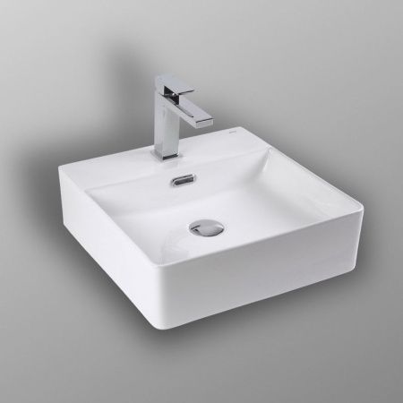 Раковина из сантехнического фарфора Bond Cube S02-420 40х40 накладная цвет белый 1 отверстие под смеситель