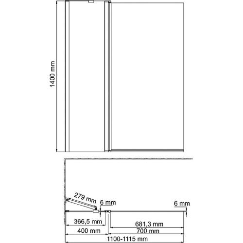 Душевая шторка на ванну Wasserkraft Berkel 48P 48P02-110 110х140 стекло прозрачное профиль хром ориентация универсальная - фото 2