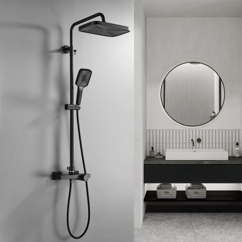 Душевая стойка Rose R1896H-6 настенная цвет черный с термостатом - фото 4