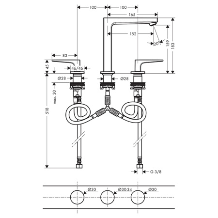 Смеситель Hansgrohe Metropol 32515140 на раковину бронза