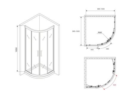 Душевой уголок Abber Schwarzer Diamant AG01100M 100х100 стекло матовое профиль хром без поддона