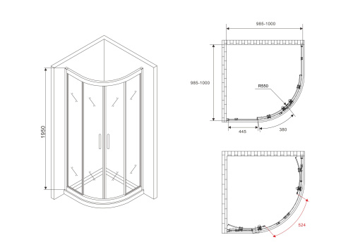 Душевой уголок Abber Schwarzer Diamant AG01100M 100х100 стекло матовое профиль хром глянцевый без поддона - фото 5