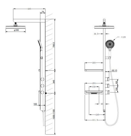 Душевая стойка Vincea Inspire VSFS-3I11GM настенная цвет вороненая сталь