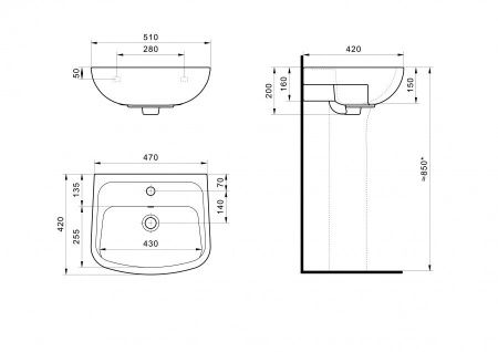 Раковина из сантехнического фарфора Santek Лонги 1WH501754 50х40 подвесная цвет белый 1 отверстие под смеситель