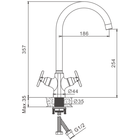 Смеситель для кухни BELZ B70832 на столешницу хром
