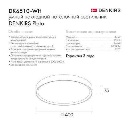 Светильник потолочный Denkirs Plato (Плато) DK6510-WH - фото 3