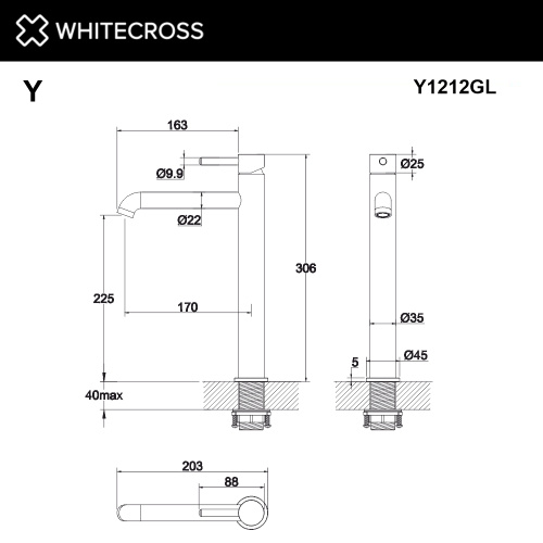 Смеситель для раковины Whitecross Y gold Y1212GL на столешницу золото без термостата - фото 3