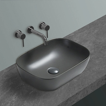 Раковина из сантехнического фарфора Vincea VBS-102MA 46х33 накладная цвет антрацит матовый без отверстий под смеситель