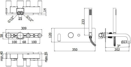 Смеситель для ванны с душем Paffoni Jo JO001NO встраиваемый в стену черный