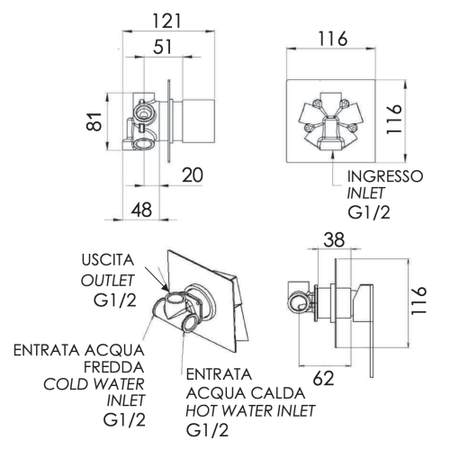 Смеситель для душа Remer Qubika Q94C встраиваемый в стену хром - фото 2