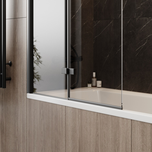 Шторка на ванну Teymi Anni T00280 100х140 стекло прозрачное профиль черный ориентация универсальная - фото 5