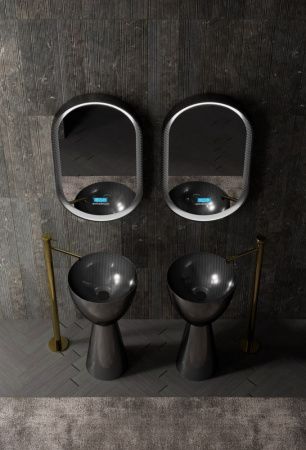 Раковина карбоновая Abber KARBON AK2003 50х50 напольная цвет черный без отверстий под смеситель