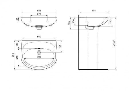 Раковина из сантехнического фарфора Santek Анимо 1WH110505 60х50 подвесная цвет белый