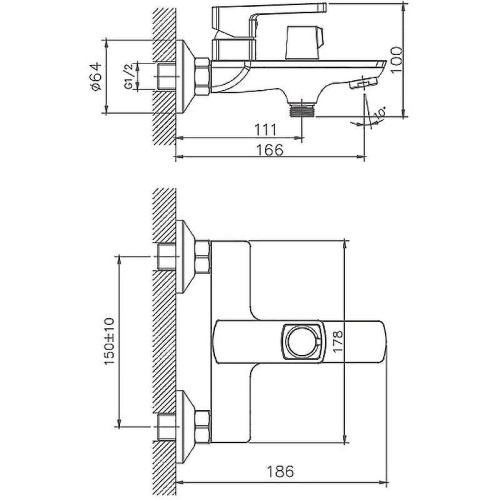 Cмеситель для ванны и душа Haiba HB60176 настенный хром - фото 4 Cмеситель для ванны и душа Haiba HB60176 настенный хром - фото 4