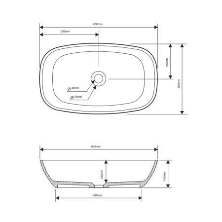 Раковина из искусственного камня Dea Design Washbasins DD9079 600 R9 60х40 накладная цвет коричневый без отверстий под смеситель