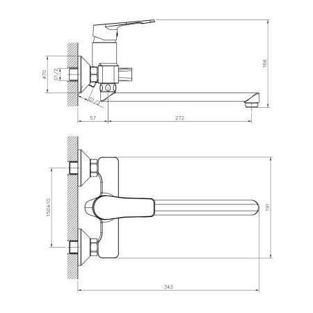 Смеситель для ванны и душа DECOROOM DR23 DR23043 настенный хром