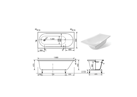 Ванна из литьевго мрамора Taliente Orta Matt OR18080Matt 180х80 пристенная прямоугольная без ножек и каркаса