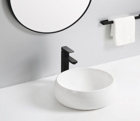 Раковина из сантехнического фаянса CeramaLux 5004 40х40 накладная цвет белый без отверстий под смеситель