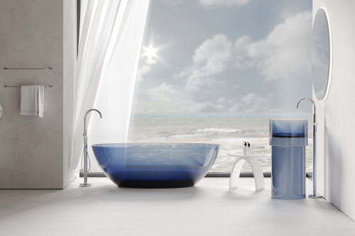 Раковина из полиэфирной смолы ABBER Kristall AT2701Saphir-H 45х45 напольная цвет синий без отверстий под смеситель - фото 2