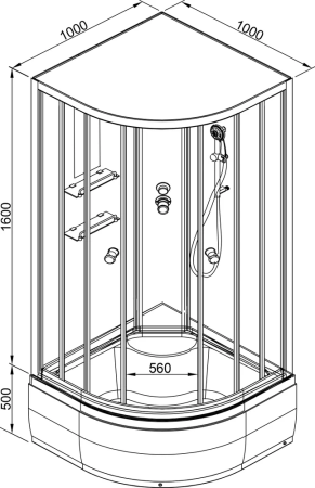 Душевая кабина AvaCan EM4510NLED+GM 100х100 четверть круга с крышей ориентация универсальная