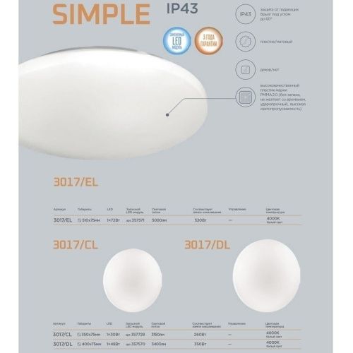 Настенно-потолочный светильник Sonex Simple (Симпле) 3017/CL - фото 4