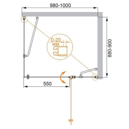 Душевой уголок Cezares ELENA ELENA-W-AH-1-100/90-P-Cr-R 100х90 стекло рифленое профиль хром без поддона