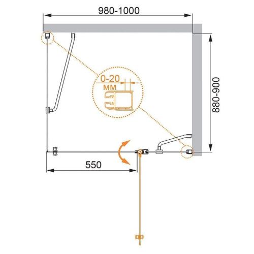 Душевой уголок Cezares ELENA ELENA-W-AH-1-100/90-P-Cr-R 100х90 стекло рифленое профиль хром без поддона - фото 5